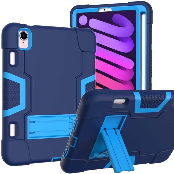 Contraste de color Robot a prueba de golpes Silicona + PC Funda protectora con soporte y ranura para bolígrafo