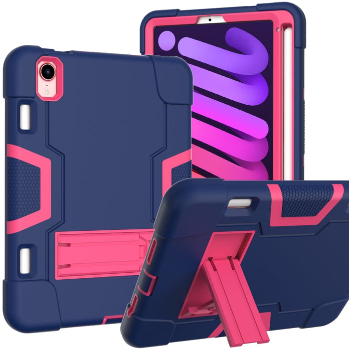 Contraste de color Robot a prueba de golpes Silicona + PC Funda protectora con soporte y ranura para bolígrafo