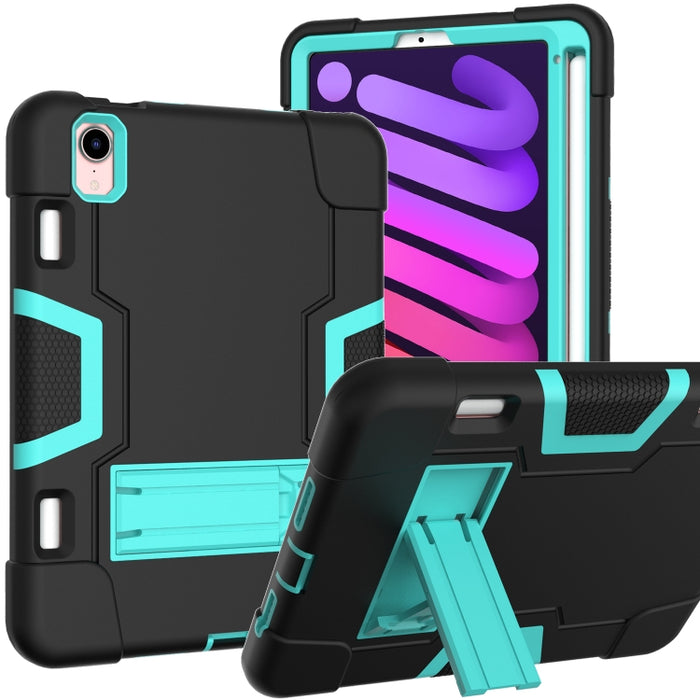 Contraste de color Robot a prueba de golpes Silicona + PC Funda protectora con soporte y ranura para bolígrafo