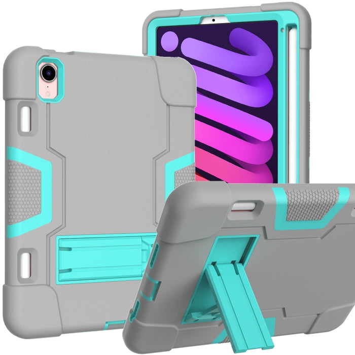Contraste de color Robot a prueba de golpes Silicona + PC Funda protectora con soporte y ranura para bolígrafo