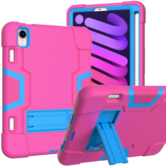Contraste de color Robot a prueba de golpes Silicona + PC Funda protectora con soporte y ranura para bolígrafo