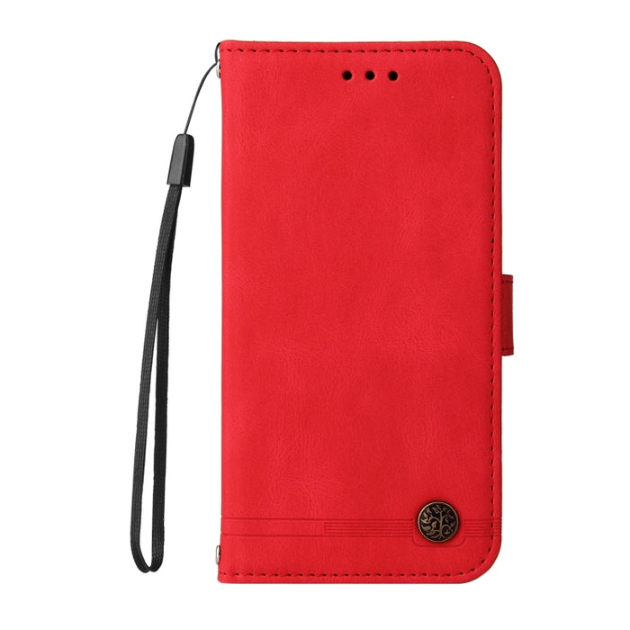 Skin Feel Life Tree Botón de metal Funda de cuero con tapa horizontal con soporte y ranura para tarjeta y billetera y marco de fotos y correa