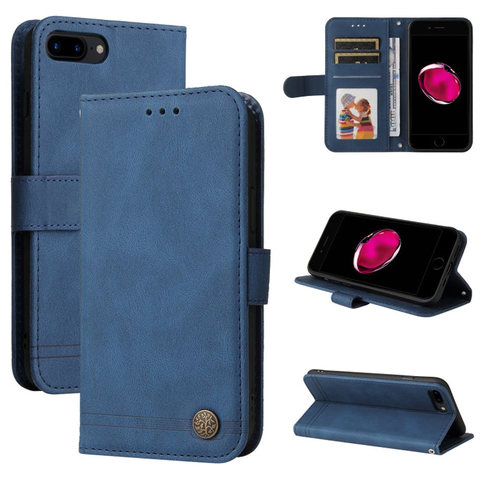 Skin Feel Life Tree Botón de metal Funda de cuero con tapa horizontal con soporte y ranura para tarjeta y billetera y marco de fotos y correa