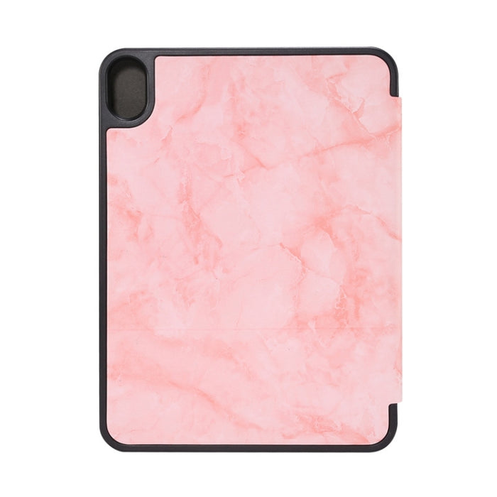 Estuche de cuero con tapa horizontal con patrón de textura de mármol con tres soportes plegables y ranura para bolígrafo y función de suspensión / activación