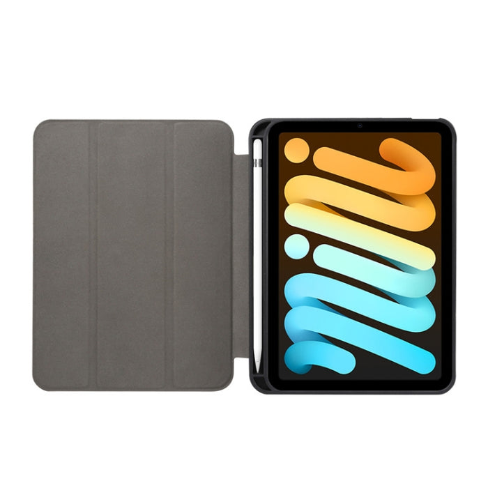 Estuche de cuero con tapa horizontal con patrón de textura de mármol con tres soportes plegables y ranura para bolígrafo y función de suspensión / activación