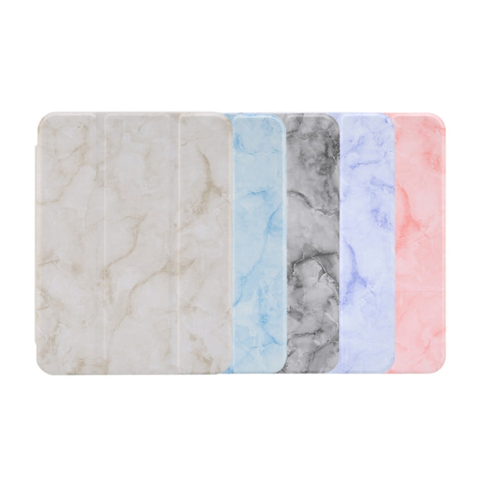 Estuche de cuero con tapa horizontal con patrón de textura de mármol con tres soportes plegables y ranura para bolígrafo y función de suspensión / activación