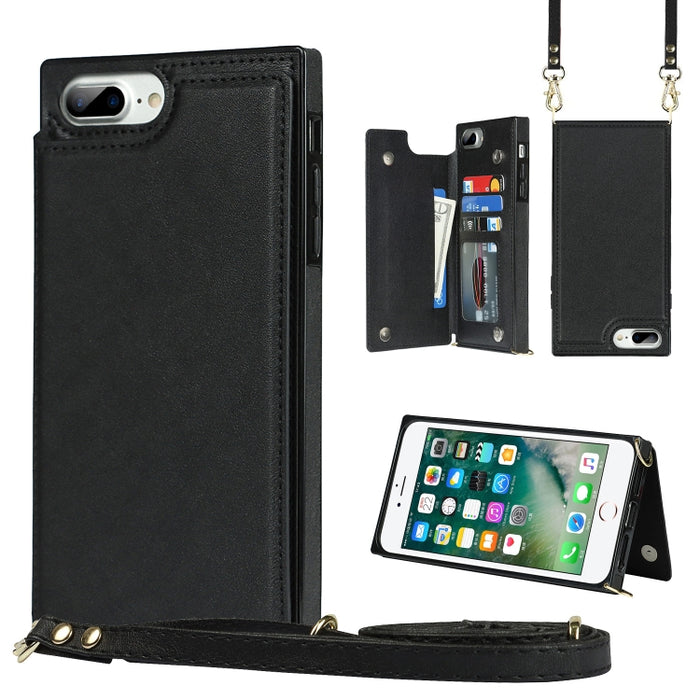 Estuche de TPU + PU para tarjetas con doble hebilla cuadrada cruzada con ranuras para tarjetas y billetera y foto y correa