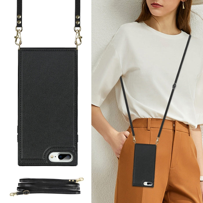 Estuche de TPU + PU para tarjetas con doble hebilla cuadrada cruzada con ranuras para tarjetas y billetera y foto y correa