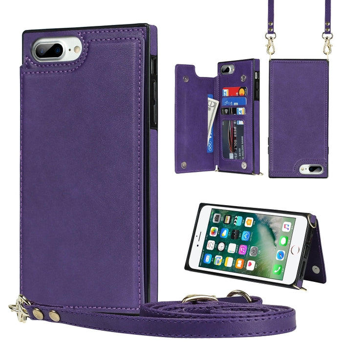 Estuche de TPU + PU para tarjetas con doble hebilla cuadrada cruzada con ranuras para tarjetas y billetera y foto y correa