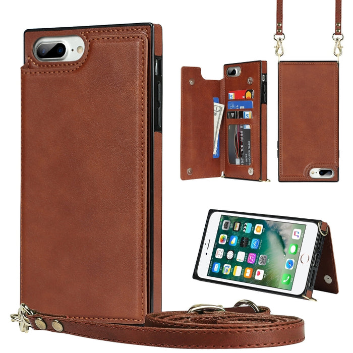 Estuche de TPU + PU para tarjetas con doble hebilla cuadrada cruzada con ranuras para tarjetas y billetera y foto y correa
