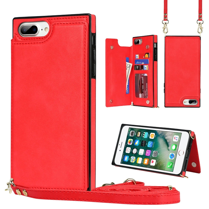 Estuche de TPU + PU para tarjetas con doble hebilla cuadrada cruzada con ranuras para tarjetas y billetera y foto y correa