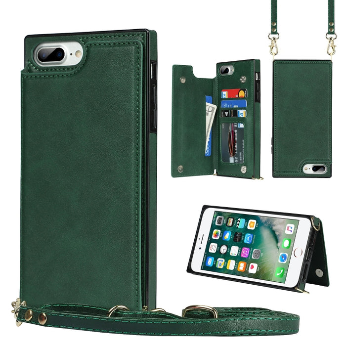 Estuche de TPU + PU para tarjetas con doble hebilla cuadrada cruzada con ranuras para tarjetas y billetera y foto y correa
