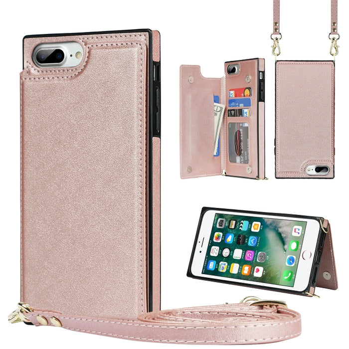 Estuche de TPU + PU para tarjetas con doble hebilla cuadrada cruzada con ranuras para tarjetas y billetera y foto y correa