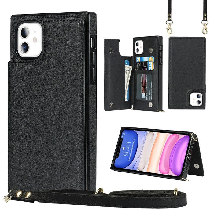 Estuche de TPU + PU para tarjetas con doble hebilla cuadrada cruzada con ranuras para tarjetas y billetera y foto y correa