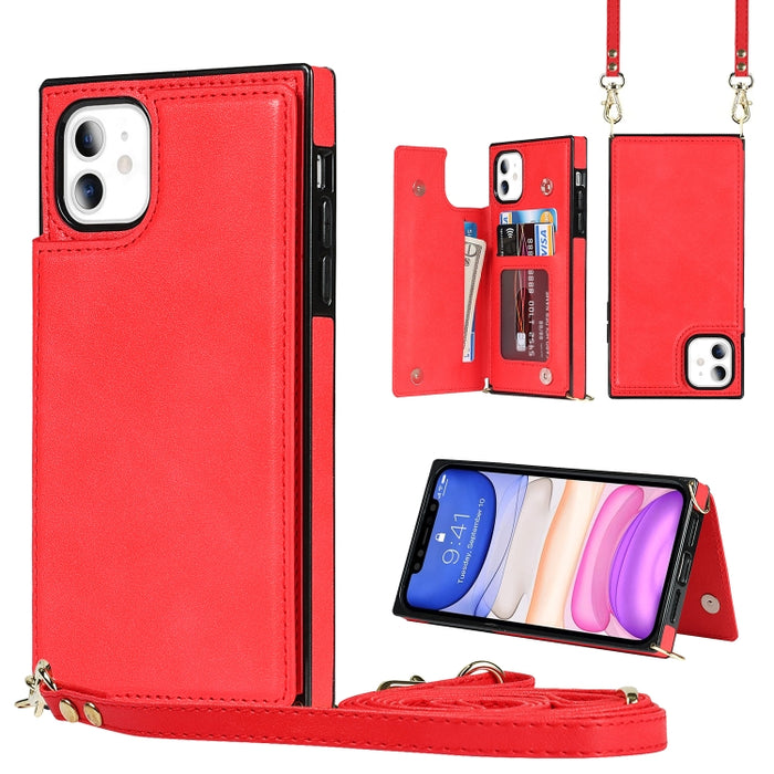 Estuche de TPU + PU para tarjetas con doble hebilla cuadrada cruzada con ranuras para tarjetas y billetera y foto y correa