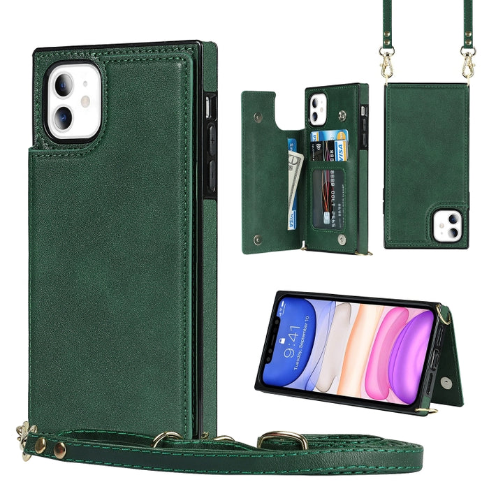 Estuche de TPU + PU para tarjetas con doble hebilla cuadrada cruzada con ranuras para tarjetas y billetera y foto y correa