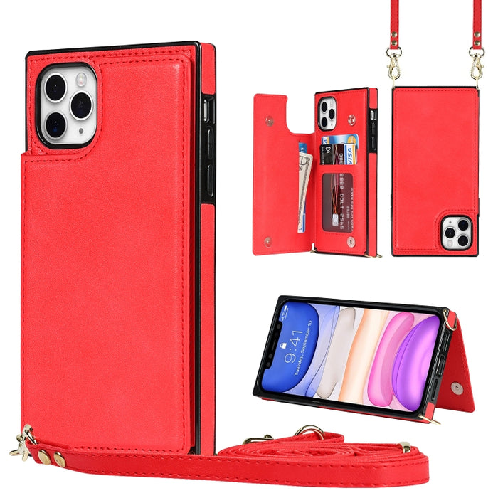 Estuche de TPU + PU para tarjetas con doble hebilla cuadrada cruzada con ranuras para tarjetas y billetera y foto y correa
