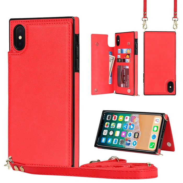 Estuche de TPU + PU para tarjetas con doble hebilla cuadrada cruzada con ranuras para tarjetas y billetera y foto y correa