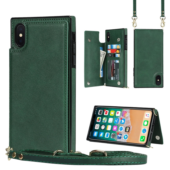 Estuche de TPU + PU para tarjetas con doble hebilla cuadrada cruzada con ranuras para tarjetas y billetera y foto y correa