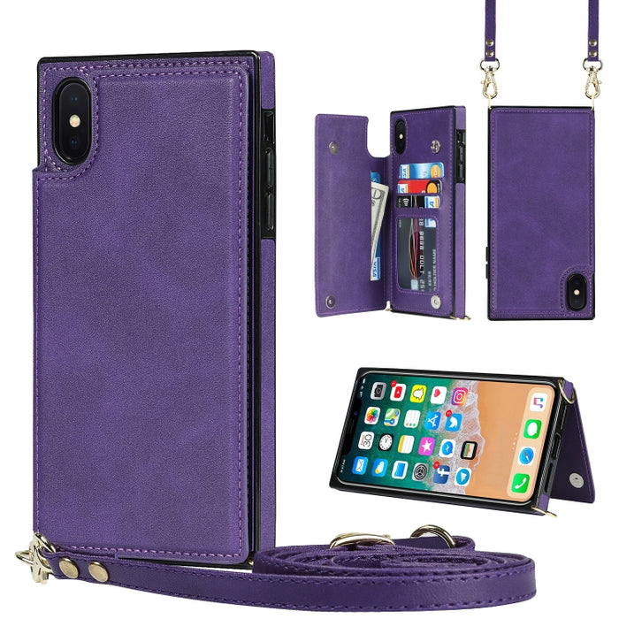 Estuche de TPU + PU para tarjetas con doble hebilla cuadrada cruzada con ranuras para tarjetas y billetera y foto y correa
