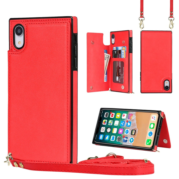 Estuche de TPU + PU para tarjetas con doble hebilla cuadrada cruzada con ranuras para tarjetas y billetera y foto y correa