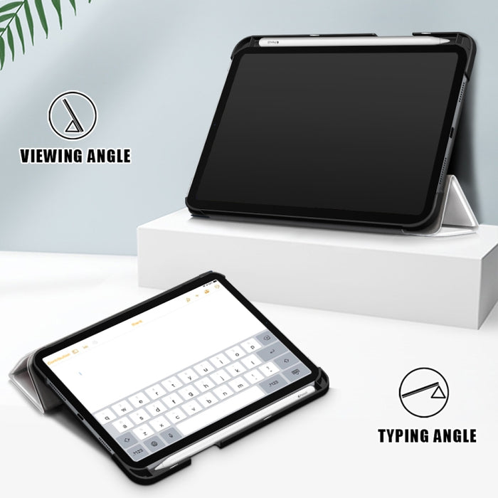 Estuche de cuero con tapa horizontal de TPU con patrón pintado con soporte de tres pliegues y ranura para bolígrafo y función de reposo / activación