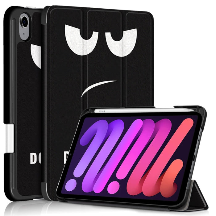 Estuche de cuero con tapa horizontal de TPU con patrón pintado con soporte de tres pliegues y ranura para bolígrafo y función de reposo / activación