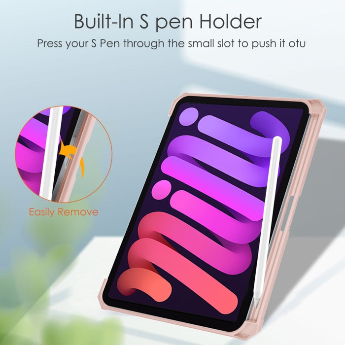 Estuche con tapa horizontal de tres pliegues de acrílico TPU + cuero de PU con soporte y ranura para bolígrafo y función de suspensión / activación