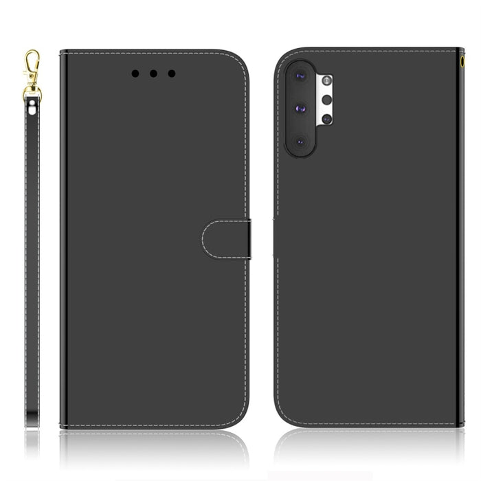 Estuche de cuero con tapa horizontal de superficie de espejo imitado con soporte y ranuras para tarjetas y billetera y cordón