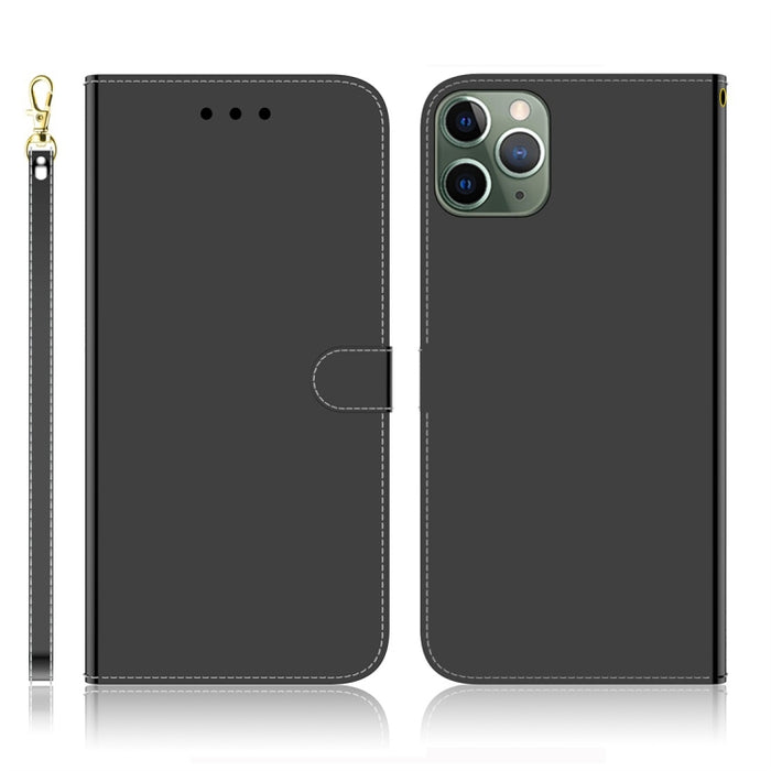 Estuche de cuero con tapa horizontal de superficie de espejo imitado con soporte y ranuras para tarjetas y billetera y cordón