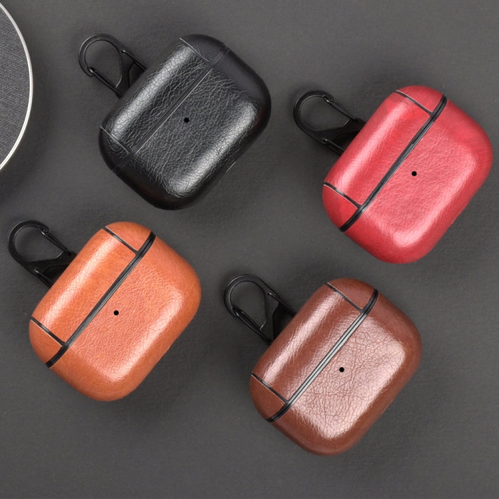 Para Apple AirPods Pro Funda protectora de cuero para auriculares inalámbricos con gancho