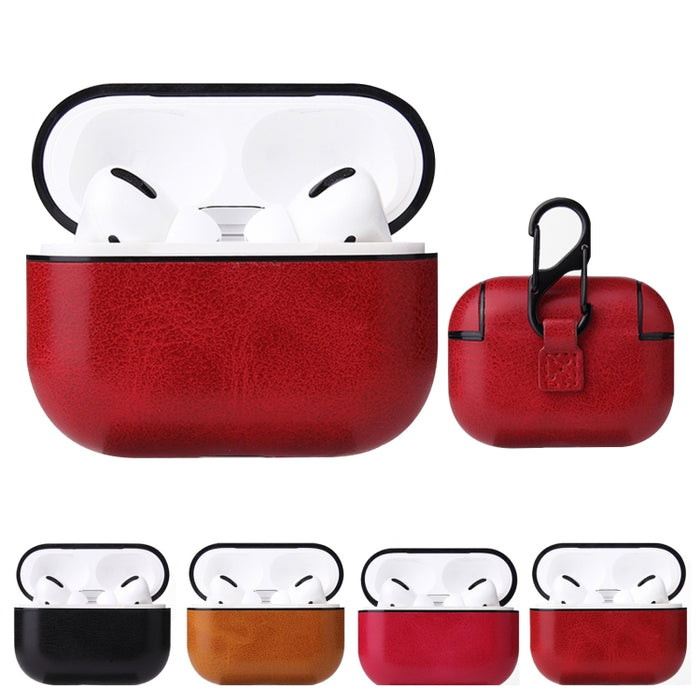 Para Apple AirPods Pro Funda protectora de cuero para auriculares inalámbricos con gancho