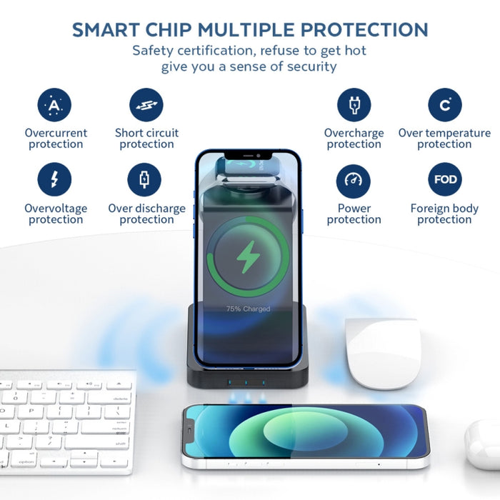 Soporte de cargador inalámbrico magnético multifunción S6 3 en 1 para iPhone, iWatch y AirPods