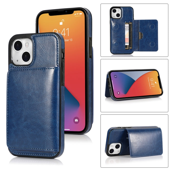 Funda protectora de PU + TPU a prueba de golpes con ranuras para tarjetas y soporte