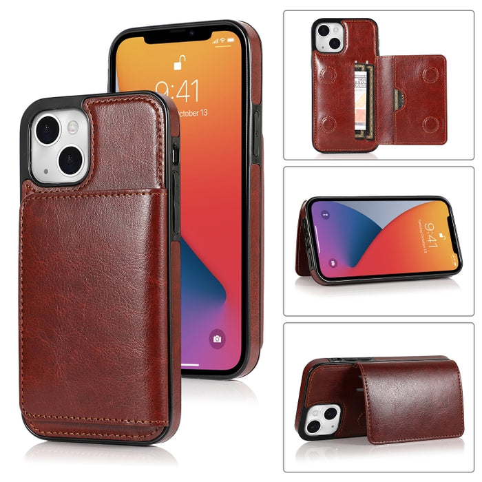 Funda protectora de PU + TPU a prueba de golpes con ranuras para tarjetas y soporte