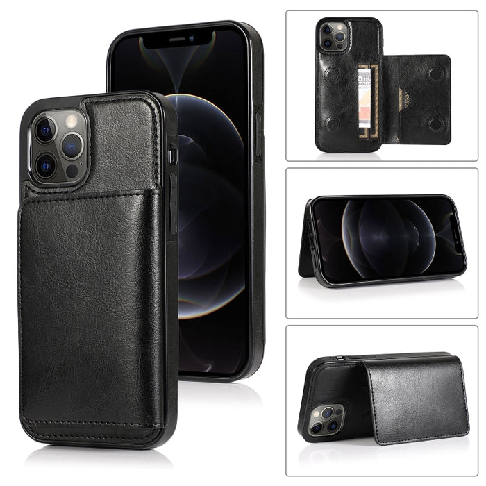 Funda protectora de PU + TPU a prueba de golpes con ranuras para tarjetas y soporte