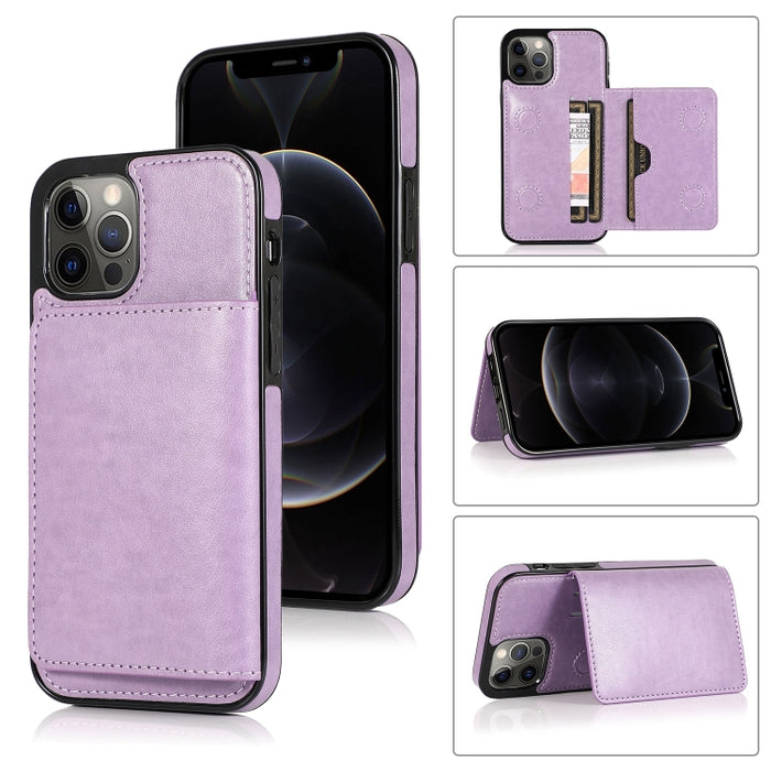 Funda protectora de PU + TPU a prueba de golpes con ranuras para tarjetas y soporte