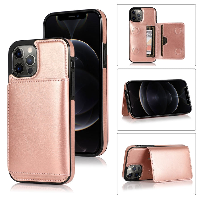 Funda protectora de PU + TPU a prueba de golpes con ranuras para tarjetas y soporte