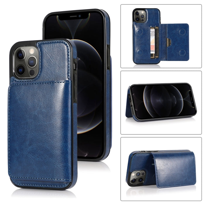 Funda protectora de PU + TPU a prueba de golpes con ranuras para tarjetas y soporte