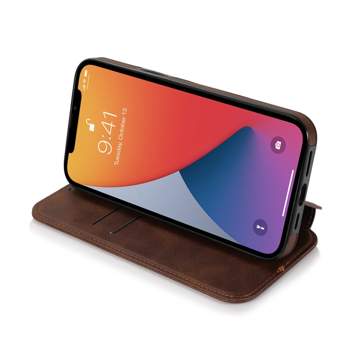 Estuche de cuero PU + TPU con cierre magnético fuerte con ranuras para tarjetas y soporte