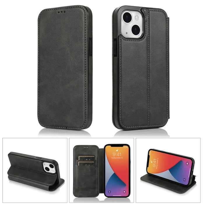 Estuche de cuero PU + TPU con cierre magnético fuerte con ranuras para tarjetas y soporte
