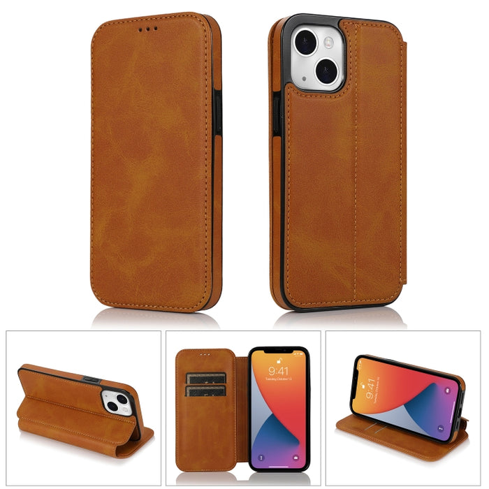 Estuche de cuero PU + TPU con cierre magnético fuerte con ranuras para tarjetas y soporte