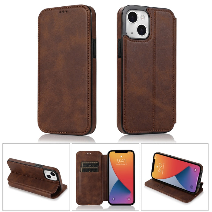 Estuche de cuero PU + TPU con cierre magnético fuerte con ranuras para tarjetas y soporte