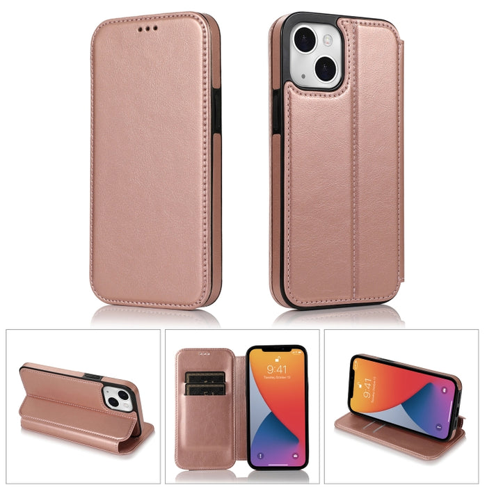 Estuche de cuero PU + TPU con cierre magnético fuerte con ranuras para tarjetas y soporte