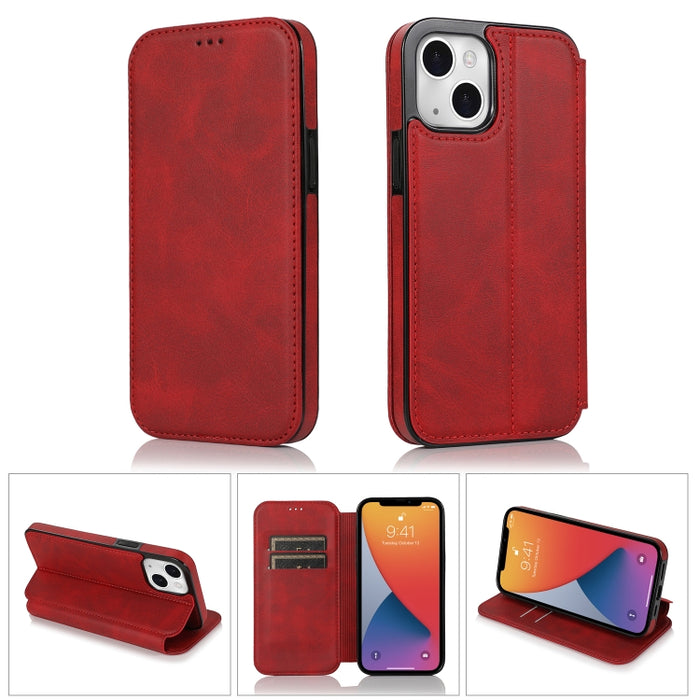 Estuche de cuero PU + TPU con cierre magnético fuerte con ranuras para tarjetas y soporte