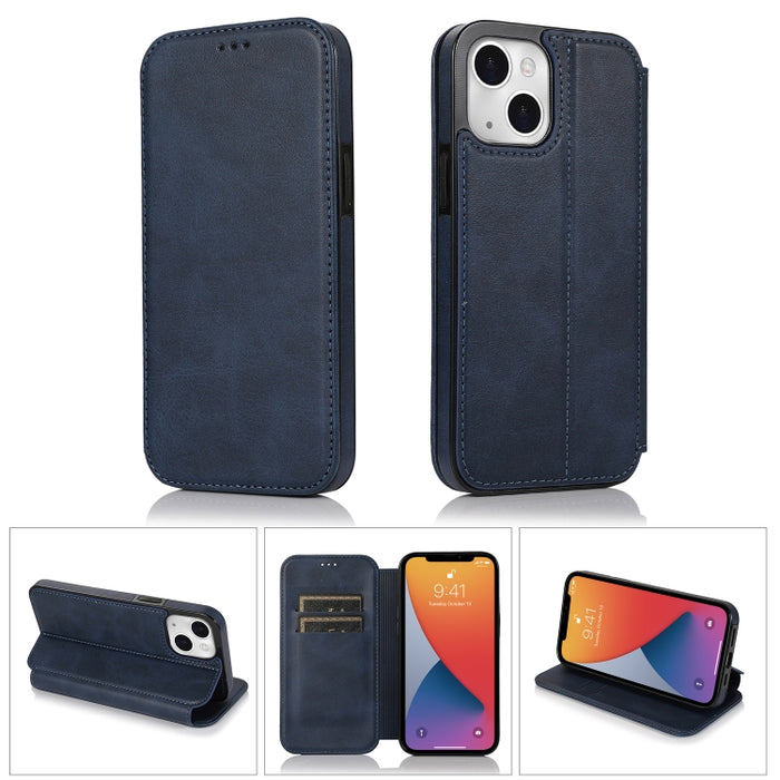 Estuche de cuero PU + TPU con cierre magnético fuerte con ranuras para tarjetas y soporte