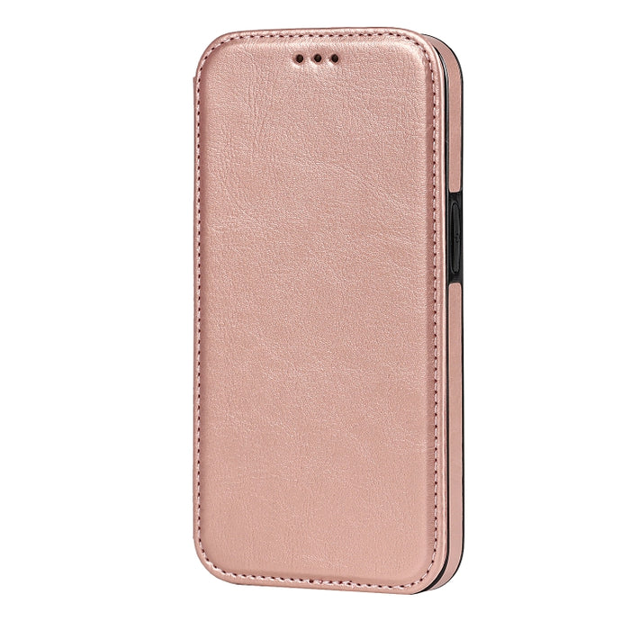 Estuche de cuero PU + TPU con cierre magnético fuerte con ranuras para tarjetas y soporte
