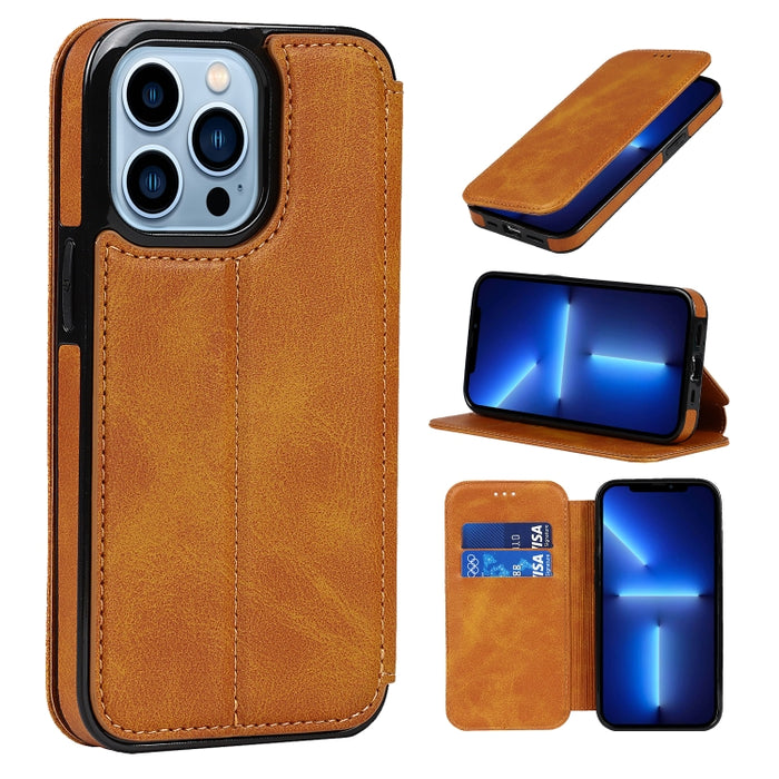 Estuche de cuero PU + TPU con cierre magnético fuerte con ranuras para tarjetas y soporte