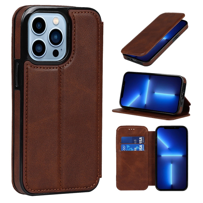 Estuche de cuero PU + TPU con cierre magnético fuerte con ranuras para tarjetas y soporte