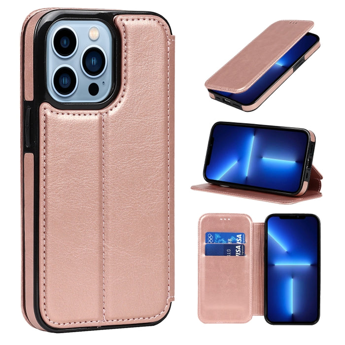 Estuche de cuero PU + TPU con cierre magnético fuerte con ranuras para tarjetas y soporte